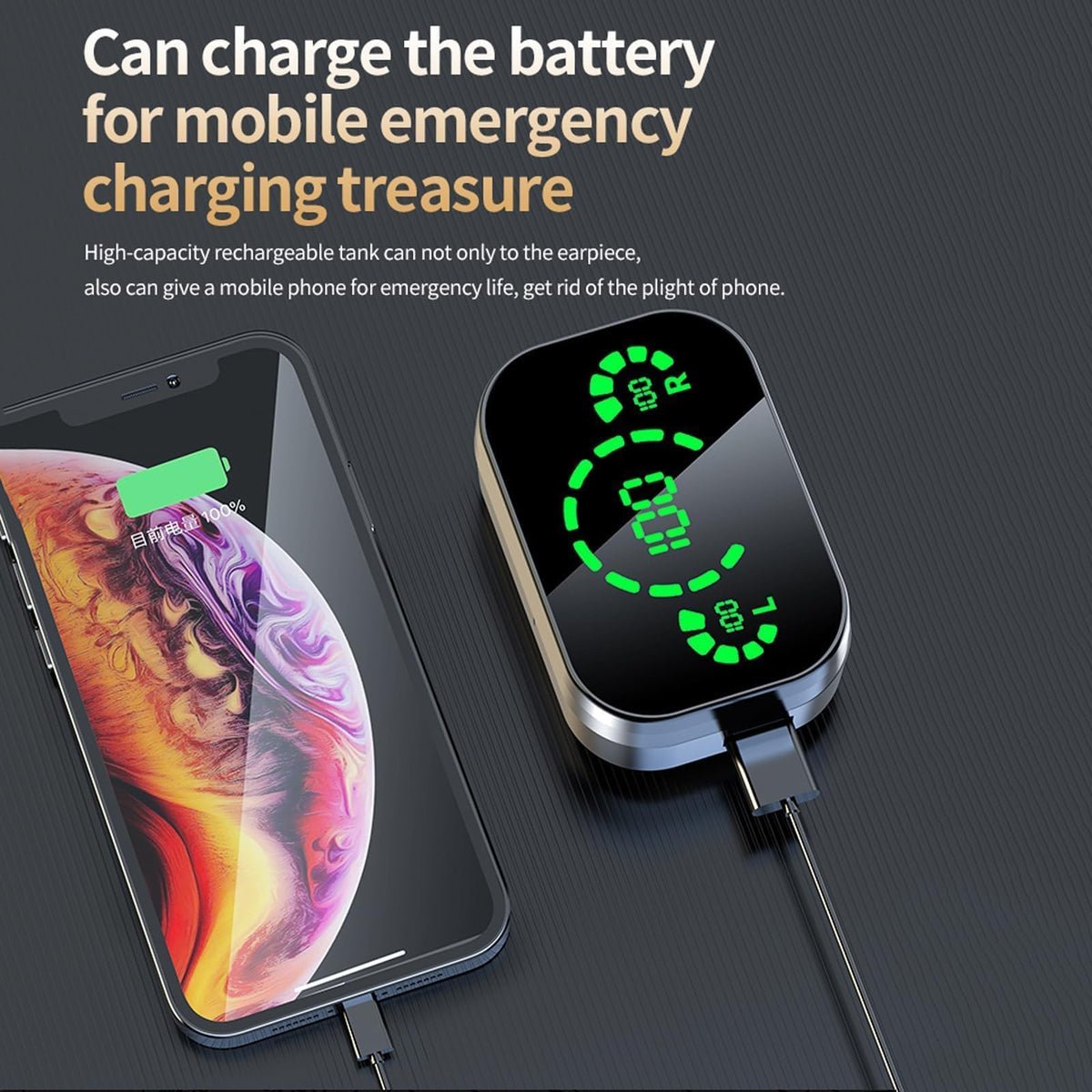 Xmenha charging case LED power display showing battery percentage for quick checks