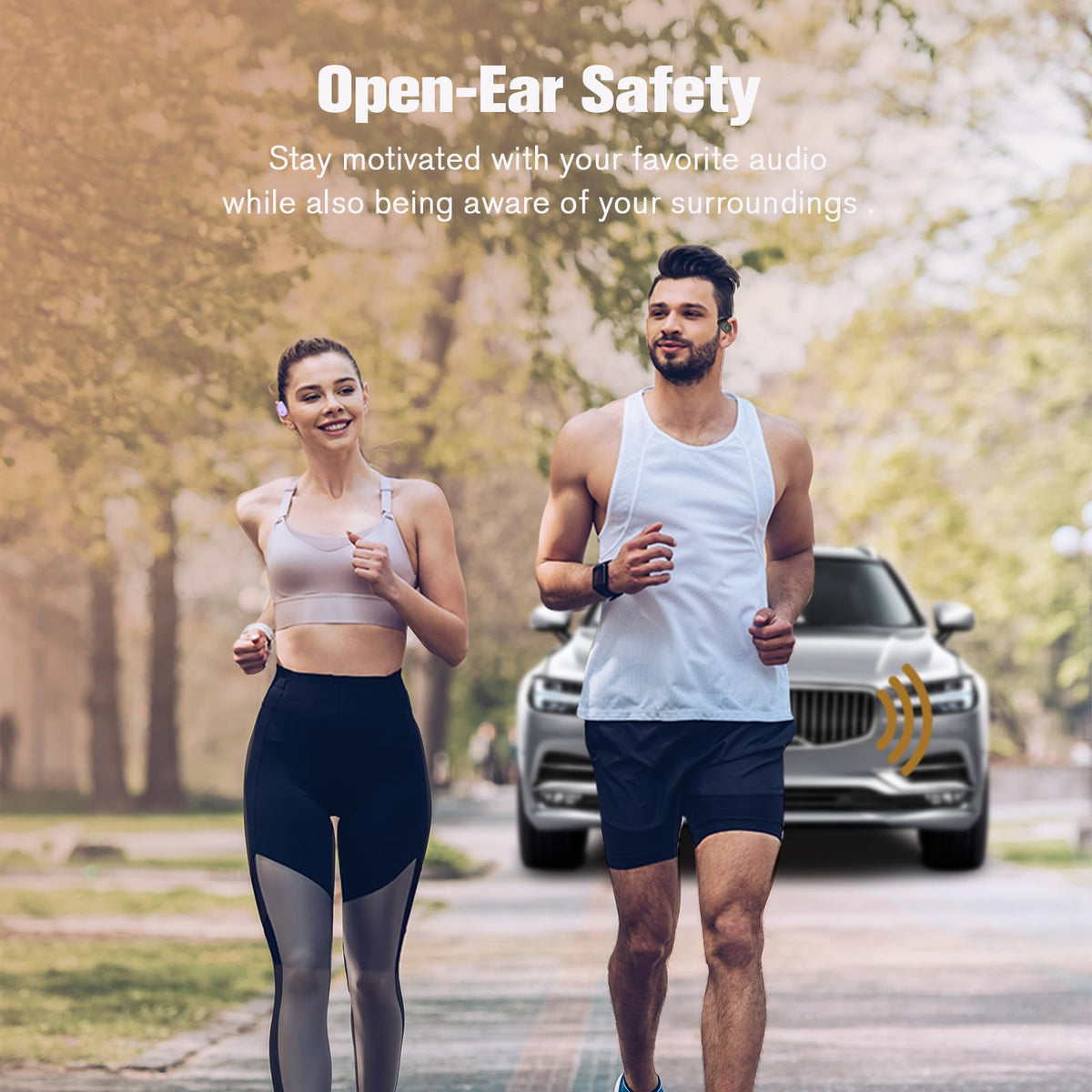 Xmenha earbuds on cyclist showing open-ear awareness and outdoor compatibility