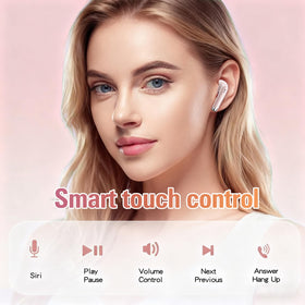 Xmenha pink true wireless earbuds close-up showing the 13mm driver clarity