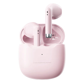 Xmenha pink true wireless earbuds nestled in their charging case for on-the-go listening