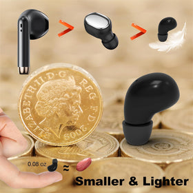 Xmenha earbuds next to coin for scale, illustrating how tiny they are
