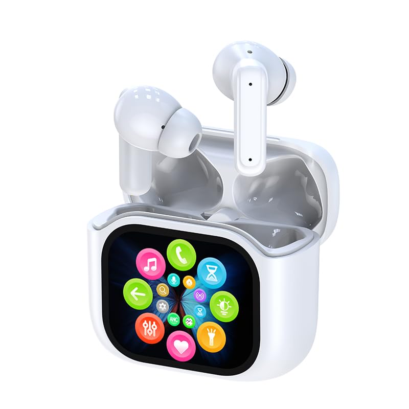 Xmenha wireless earbuds with touchscreen case and sleek blue finish for a modern look