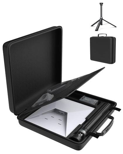 XMoving Starlink Mini tripod mount folded for compact travel readiness.