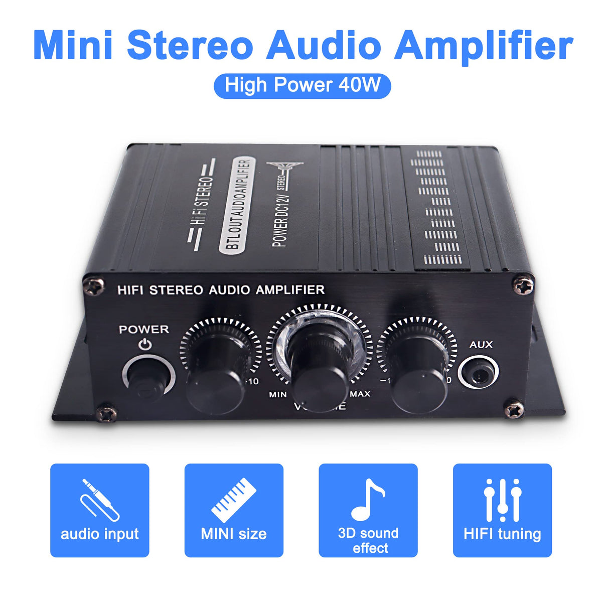 XMSJSIY 12V HiFi amplifier aluminum shell conveys rugged build.