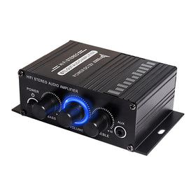XMSJSIY 12V HiFi amplifier front panel with blue LED knob for stylish car audio.