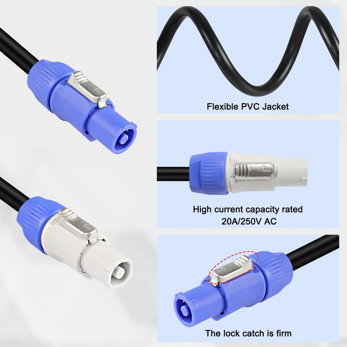 XMSJSIY cable in use powering a stage light for fast, secure setups