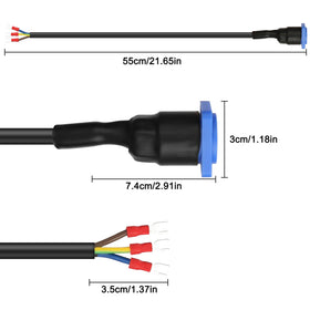 XMSJSIY full cable from PowerCon to Y spade showing compact adapter benefit