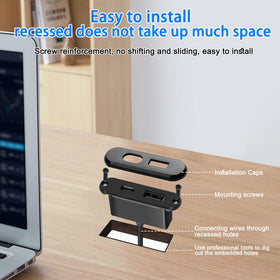 XMSJSIY side profile installed in desk, demonstrates low-profile, space-saving benefit