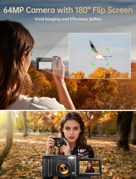 XNSIAKXA 3'' 180° flip screen enables effortless selfie framing and on-screen composition.