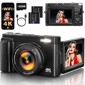XNSIAKXA 4K digital camera front view, compact travel-ready design for crisp moments.