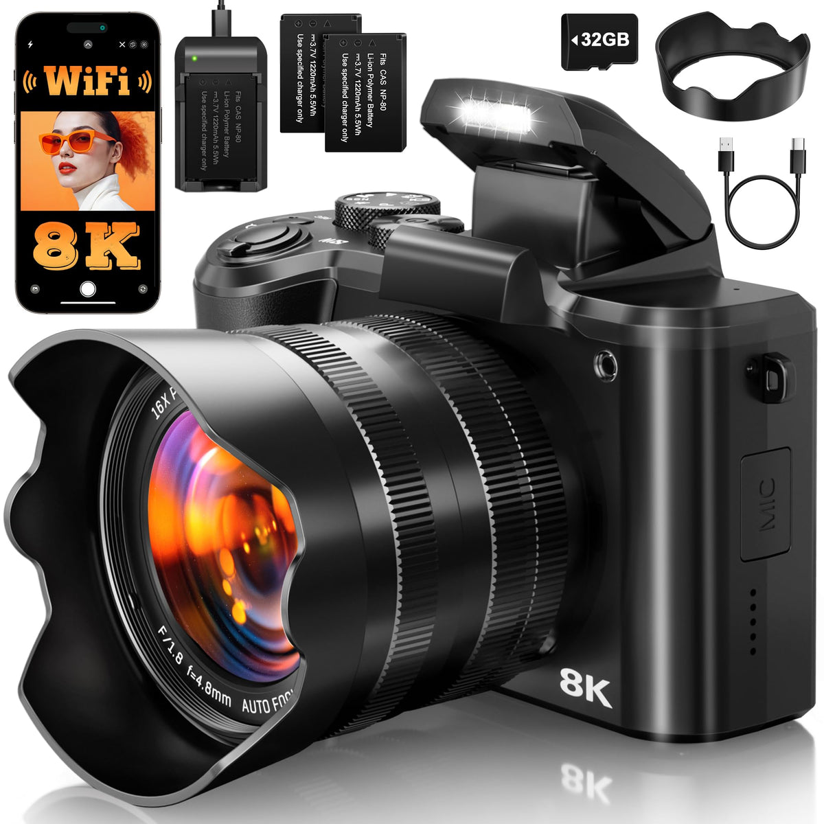 XNSIAKXA 8K UHD camera front view for high-detail landscapes and vlogs