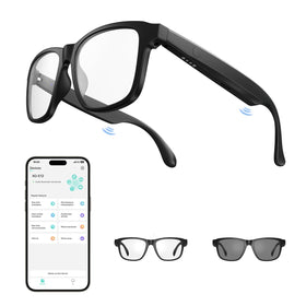 XO front packaging showing smart glasses and features, clear product overview benefit