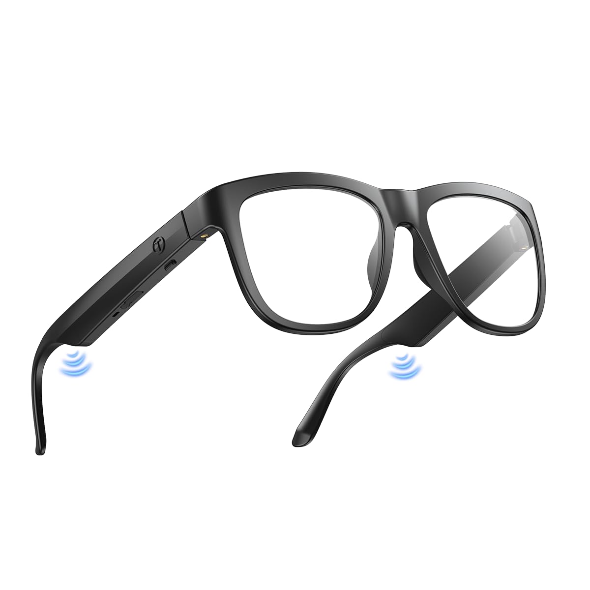 XO front view of smart glasses showing sleek frame and open-ear audio benefits