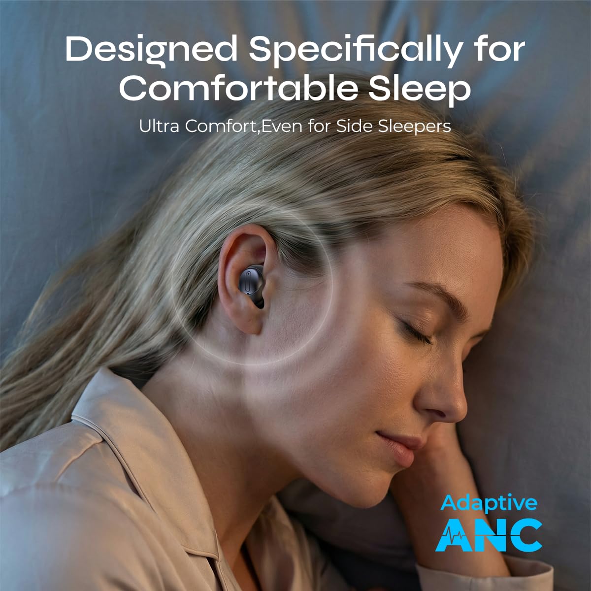 XO Simple Beauty Sleep Buds in-ear fit demonstrating comfortable wear for side sleepers