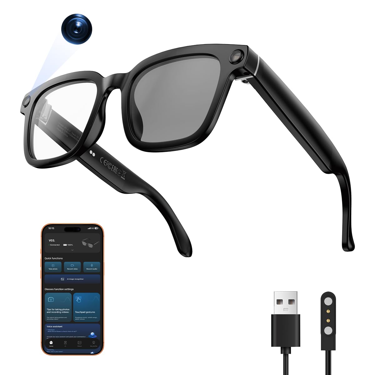 XO Simple Glasses with 1080P camera for hands-free recording