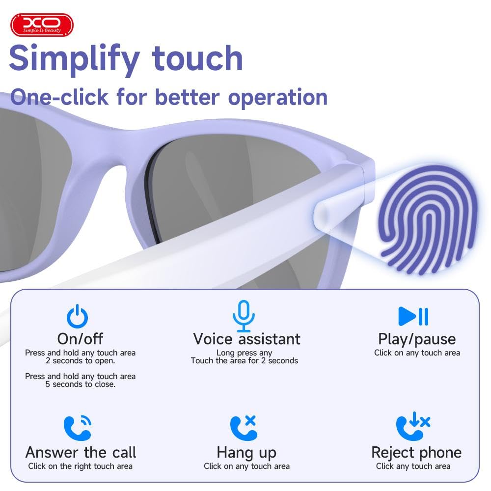 XO Smart Bluetooth glasses with UV protection lenses for outdoor activities.