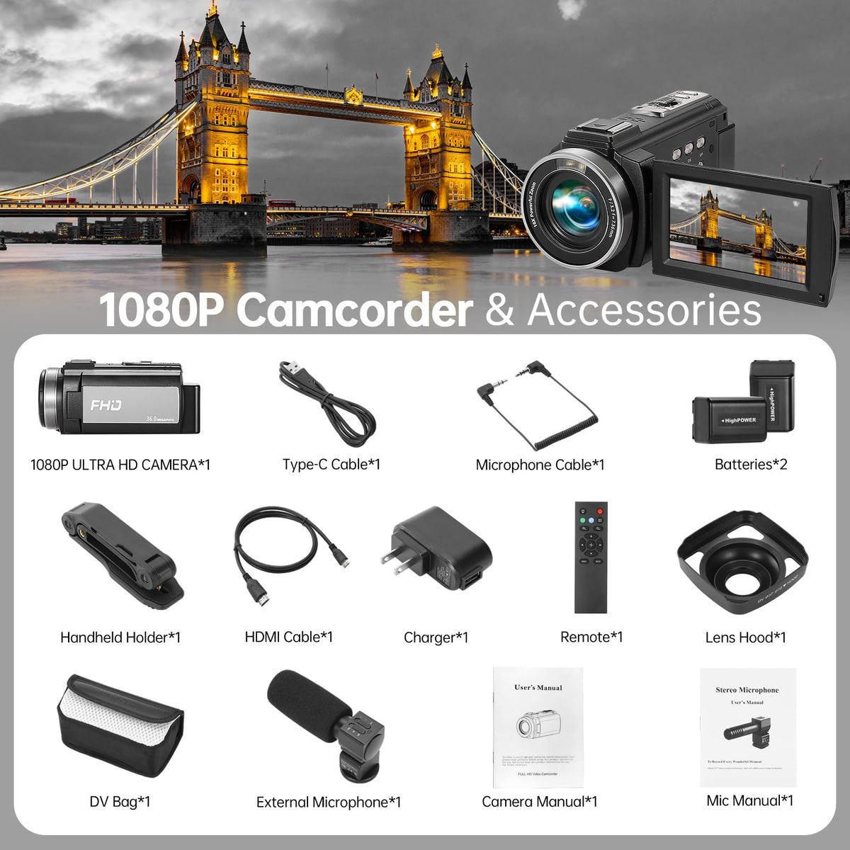 Xoieod camcorder HDMI output for easy playback on TV