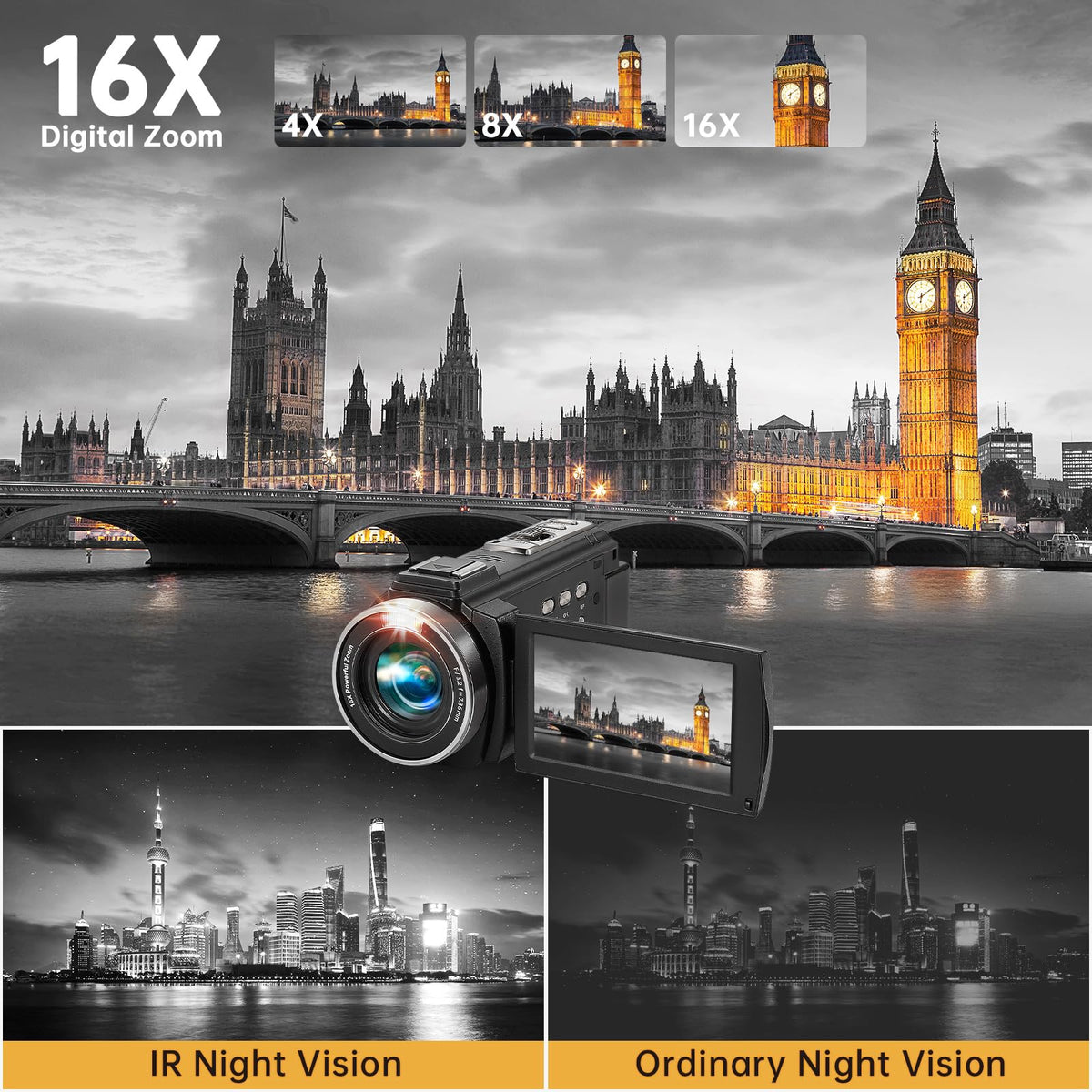Xoieod camcorder infrared night vision enables clear low-light videos