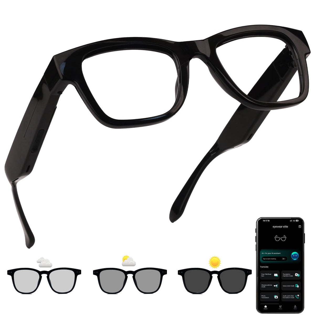 XOOMEER AI Smart Glasses with open-ear design for hands-free calls and music.