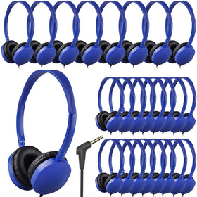XOSDA front packaging showing 25 blue headphones, clear bulk value