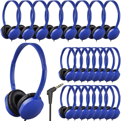 XOSDA front packaging showing 25 blue headphones, clear bulk value