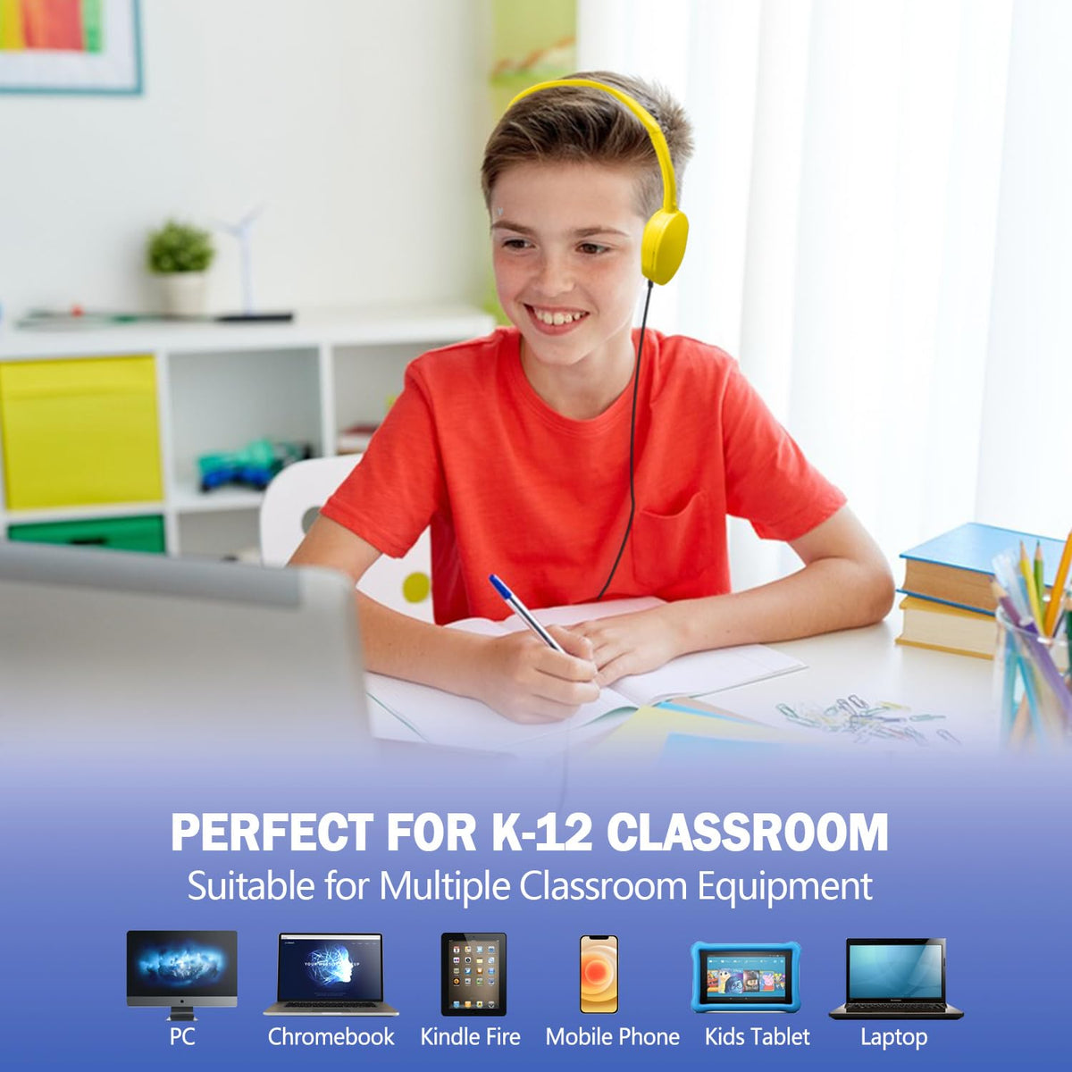 XOSDA headphones being used with a tablet for remote learning