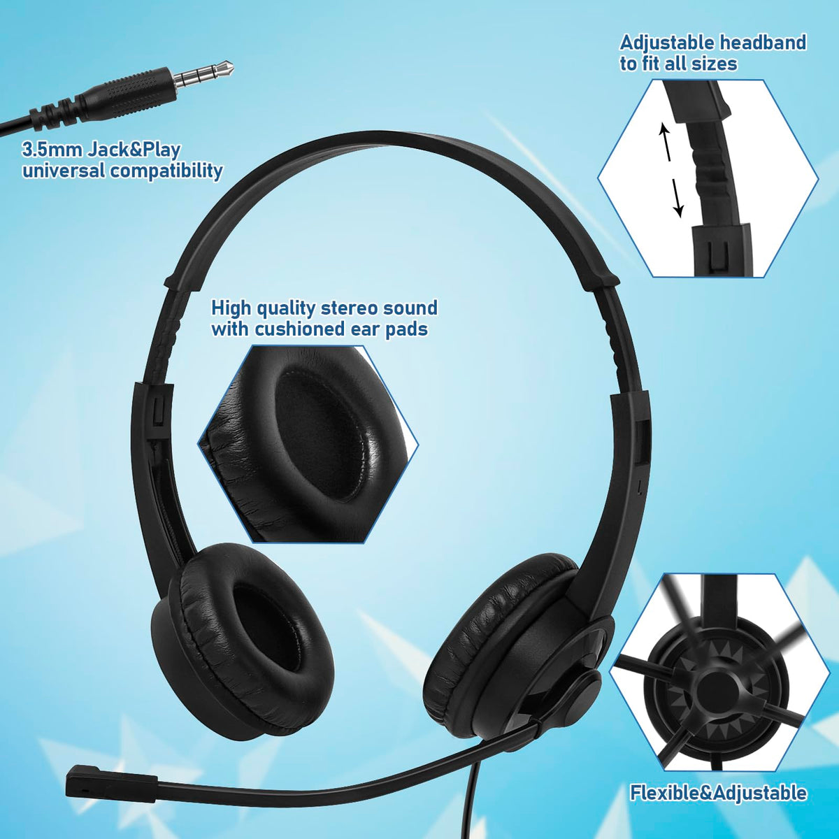 XOSDA headphones with microphone side angle for comfortable all-day use
