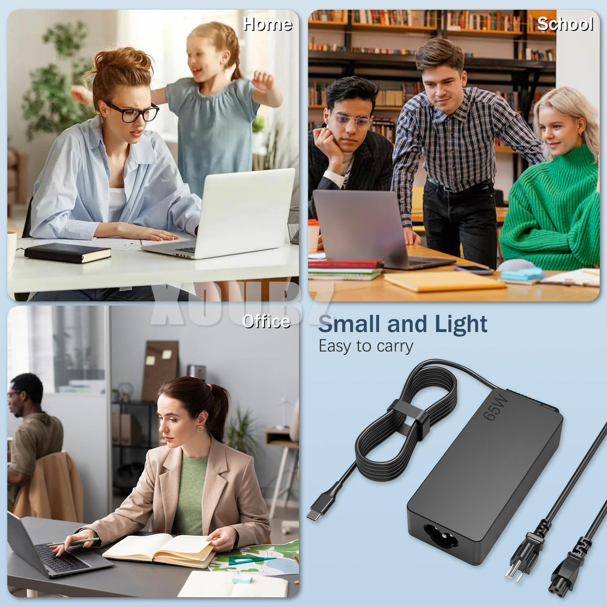XOUBZ travel-ready charger ideal for office, school, and home.