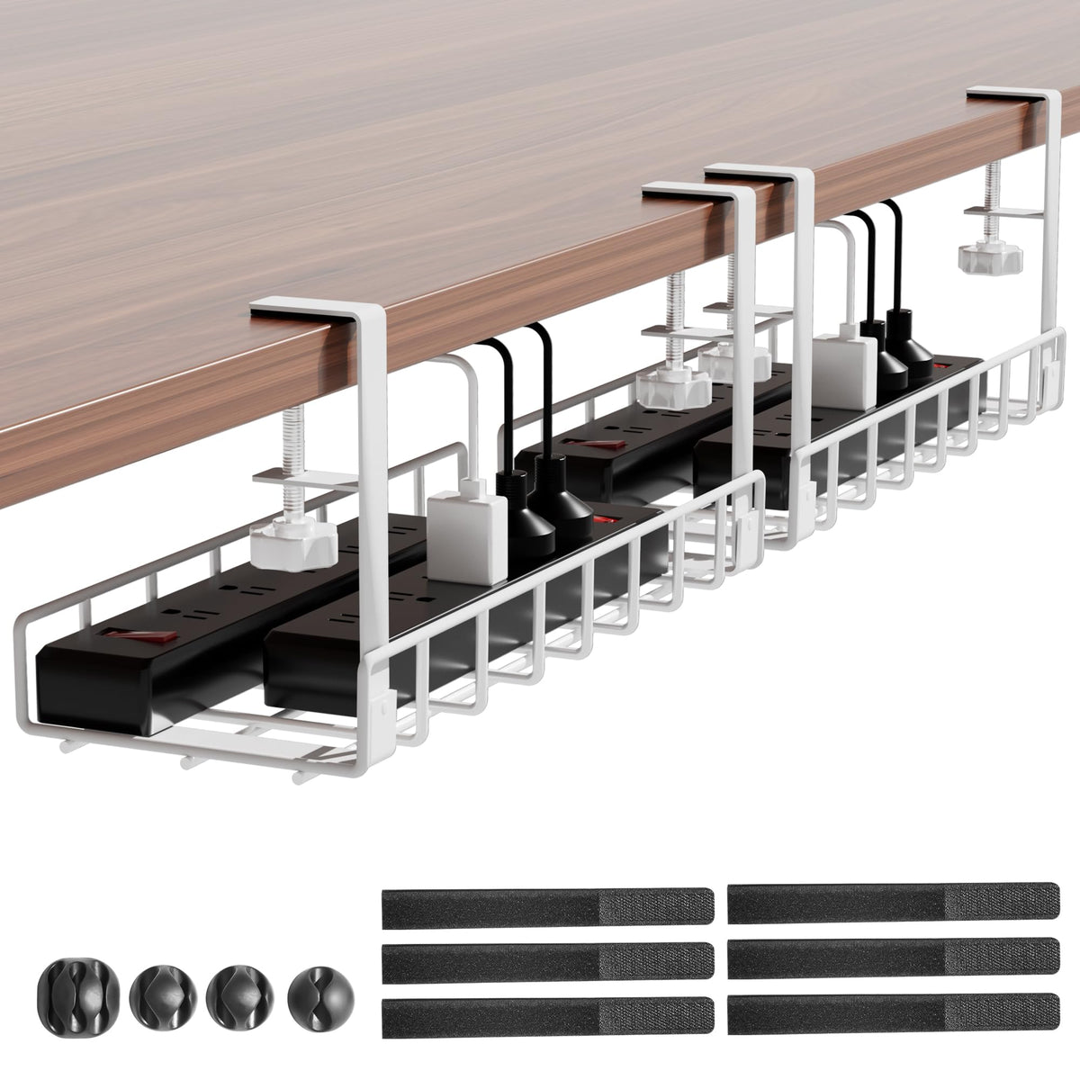 Xpatee front view tray mounted under desk keeps cords tidy