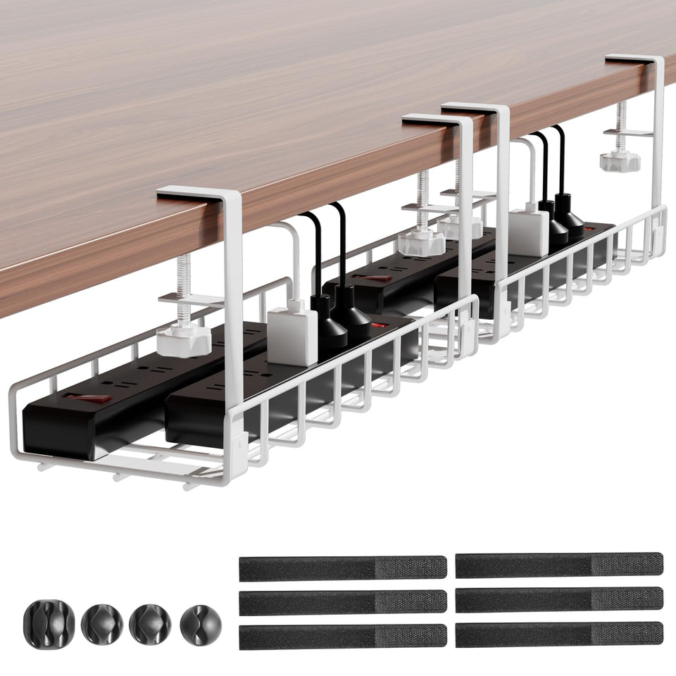 Xpatee front view tray mounted under desk keeps cords tidy