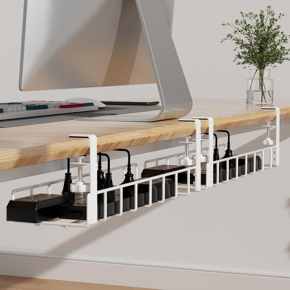 Xpatee front view of under-desk tray showing clean cable concealment and sturdy build