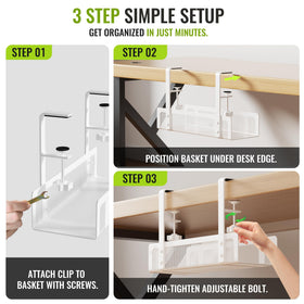 Xpatee tray holding a power strip and adapters keeping cords off floor benefit