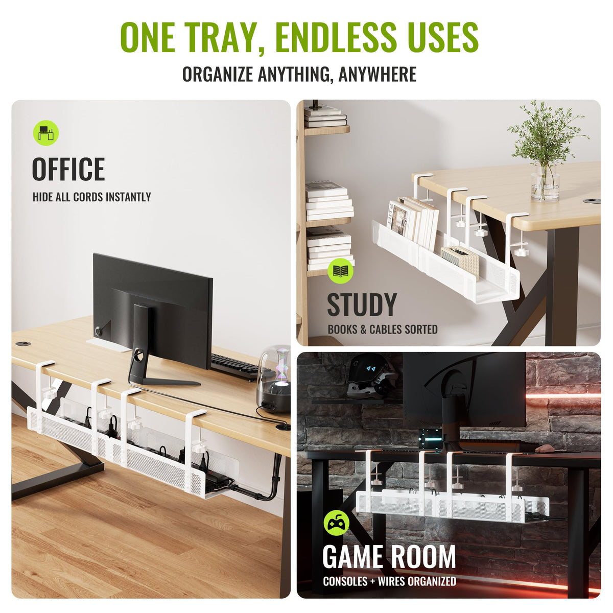 Xpatee tray next to ruler showing scale for desk compatibility and space-saving benefit