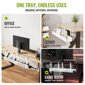 Xpatee tray next to ruler showing scale for desk compatibility and space-saving benefit