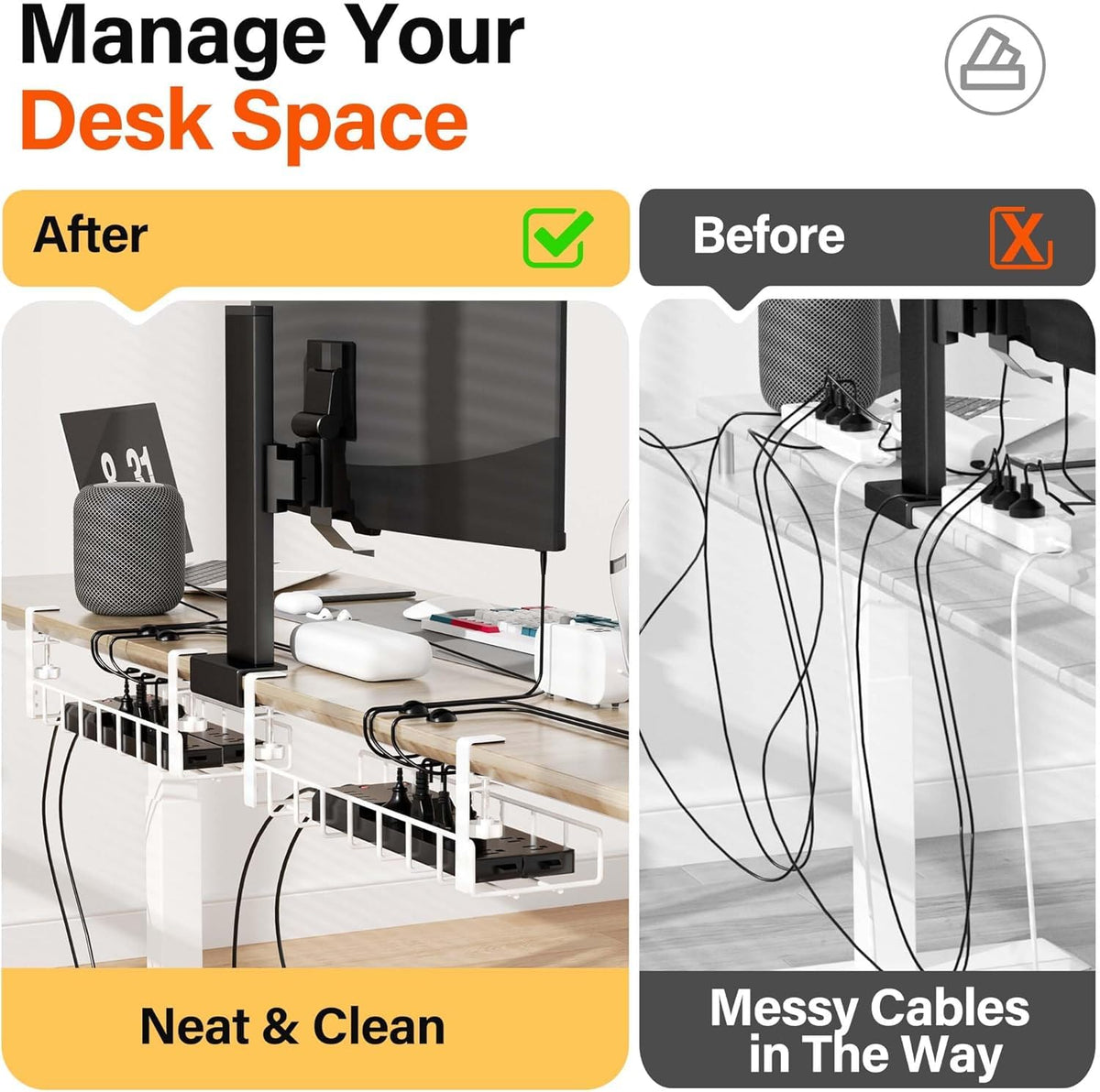 Xpatee tray side openings with power strip showing easy access benefit