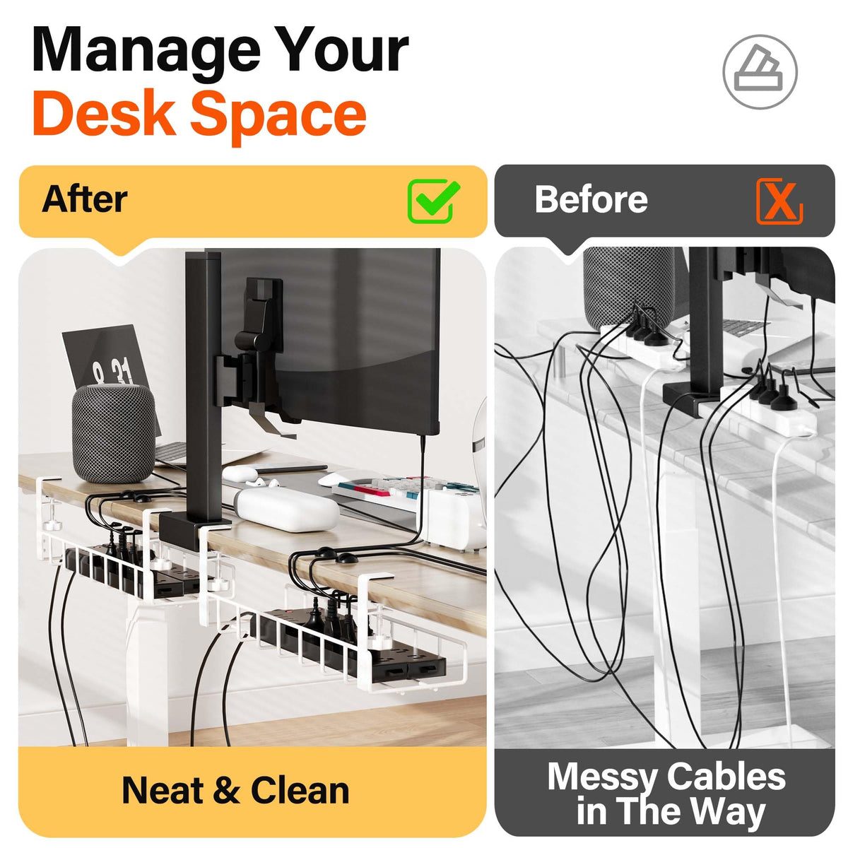 Xpatee side profile showing dual openings for easy power strip placement benefit