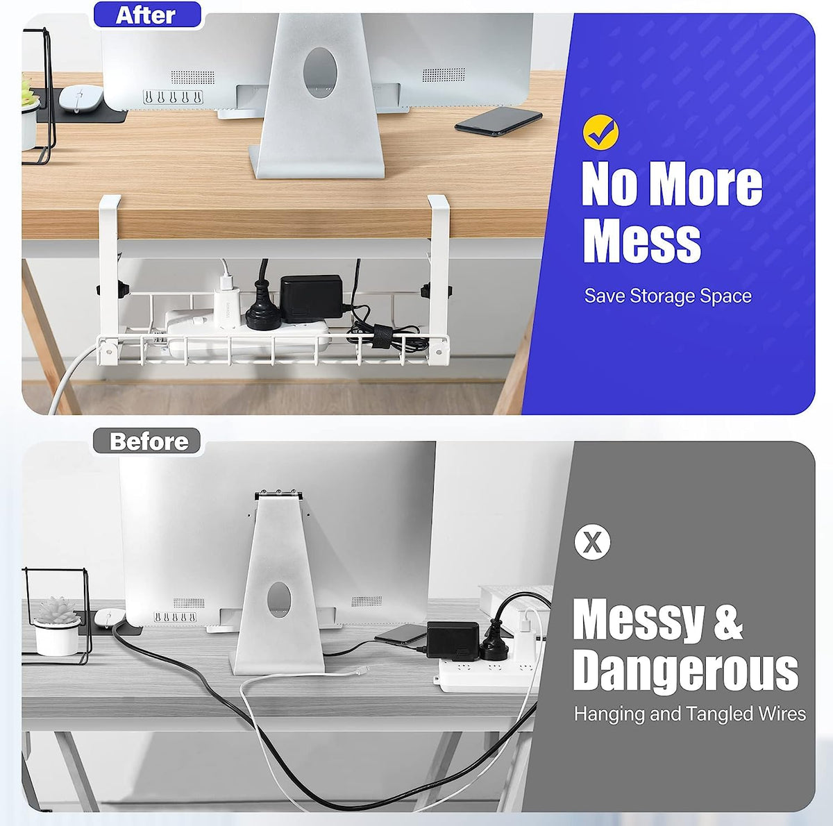 Xpatee side profile holding power strip reduces floor clutter