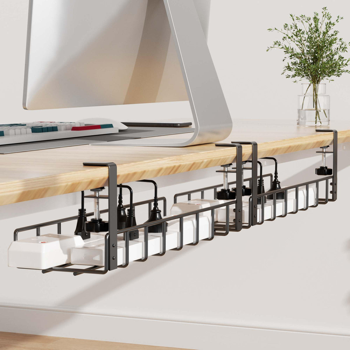 Xpatee under-desk cable management tray keeps cords off the floor and neat