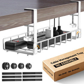 Xpatee under-desk cable tray top view for tidy setup and quick access