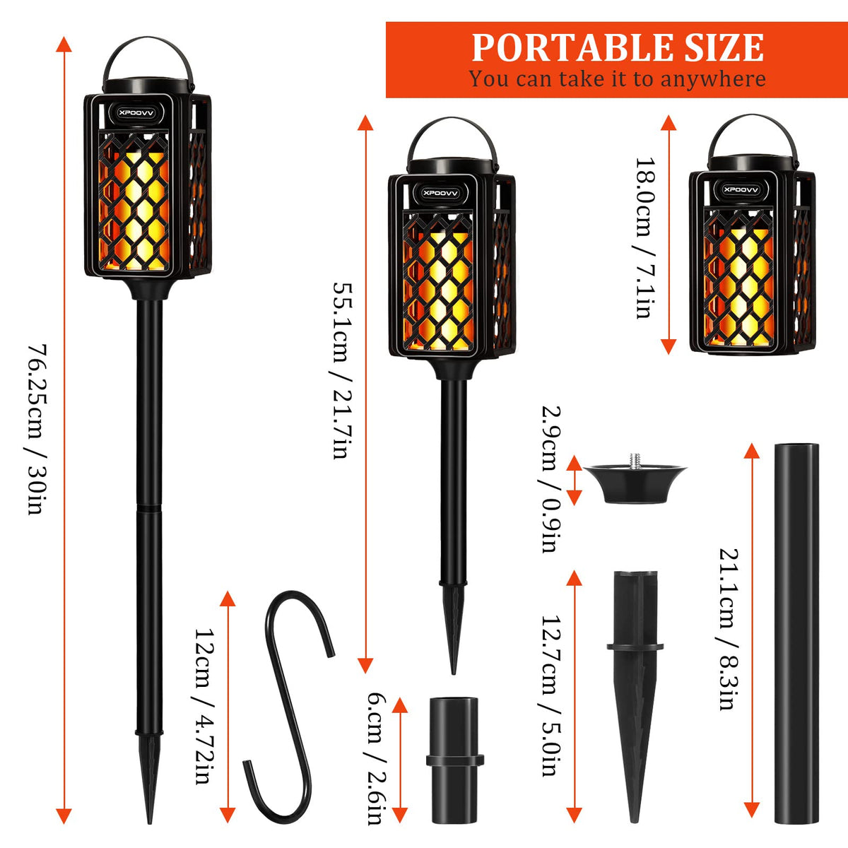 Xpoovv 96 LED flame effect creates a lifelike flicker for camping nights.