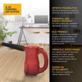 XPOWER close-up of narrow nozzle highlighting focused airflow for precise dust removal