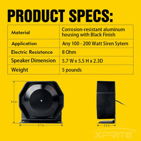 Xprite speaker beside ruler showing dimensions and slim profile benefit