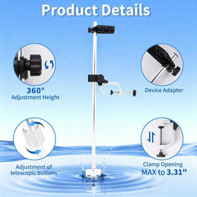 Xproutdoor clamp close-up showing 3.31 inch opening and benefit of wide compatibility