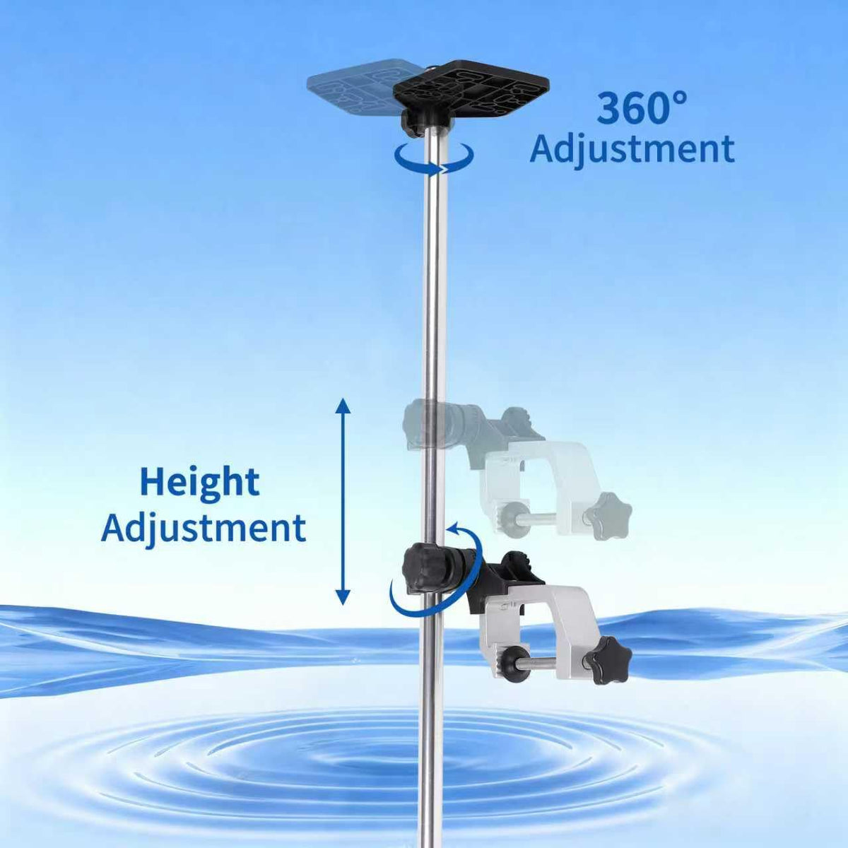 Xproutdoor telescoping section close-up showing locking mechanism and benefit of adjustable height