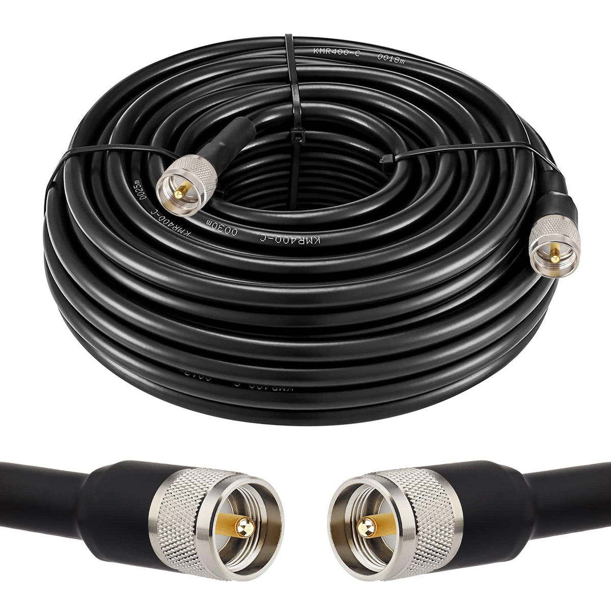 XRDS-RF 100ft KMR400 UHF coax cable for long-distance signal transmission.