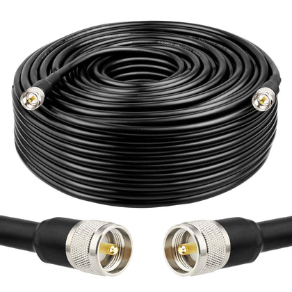 XRDS-RF 200ft KMR 400 coaxial cable with PL-259 connector for low-loss ham radio links.