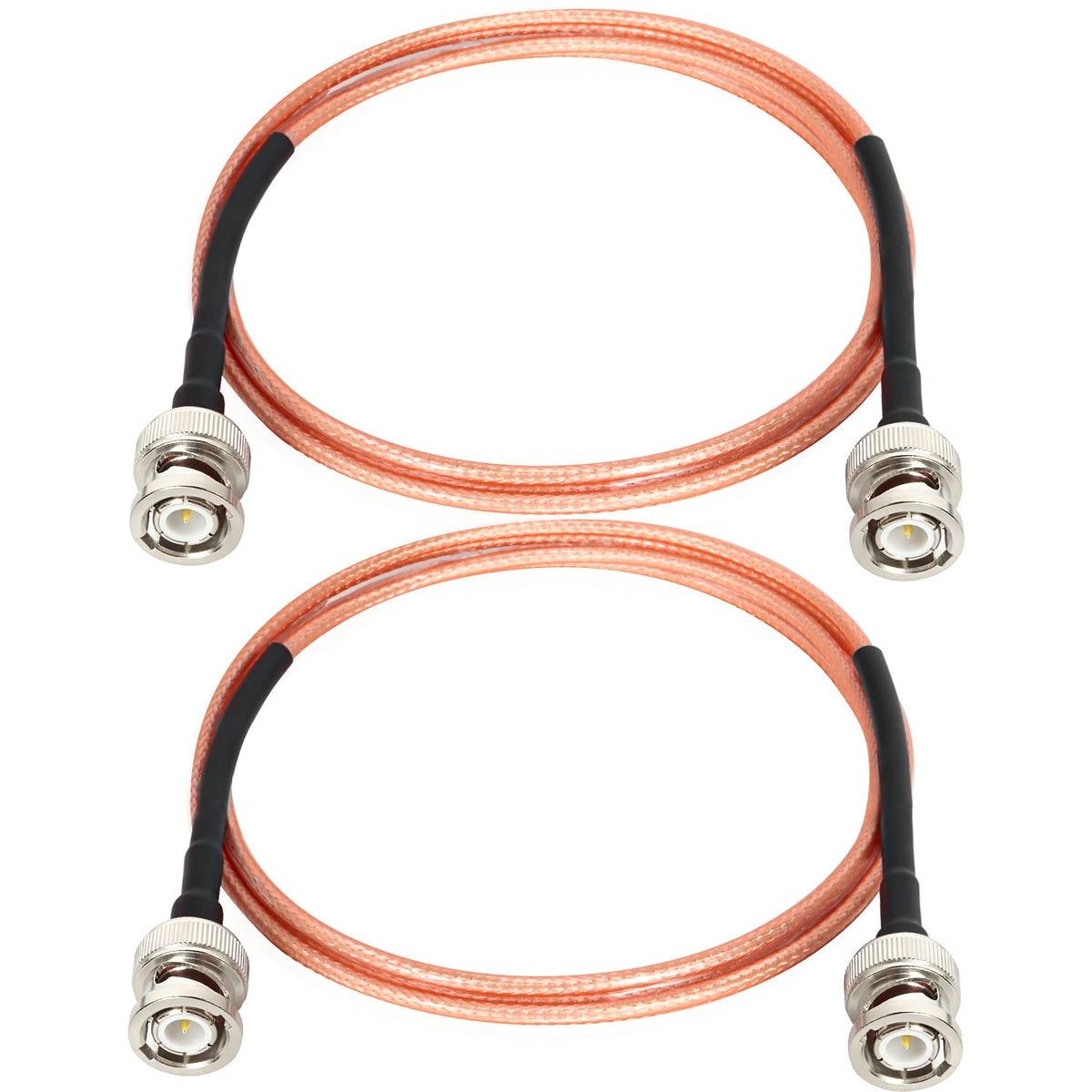 XRDS -RF front view of two 4ft BNC cables showing connectors and packaging benefit clear identification