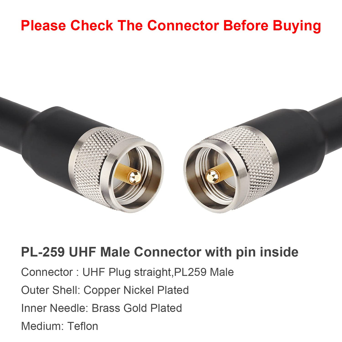XRDS-RF close-up of nickel-plated PL-259 connector, secure waterproof connection
