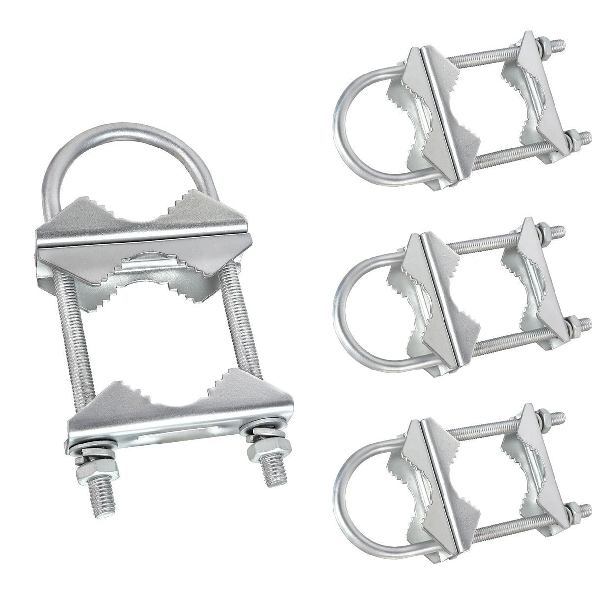 XRDS-RF mast clamp close-up with zinc-plated finish for outdoor durability.