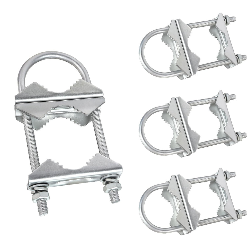 XRDS-RF mast clamp close-up with zinc-plated finish for outdoor durability.